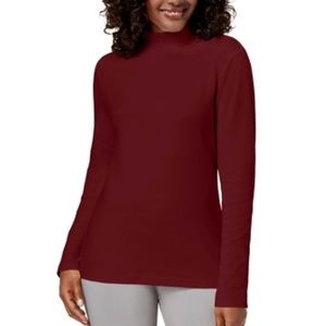 🆕 Karen Scott Women's LongSleeve Mock Neck Cotton Maroon Burgundy Cranberry